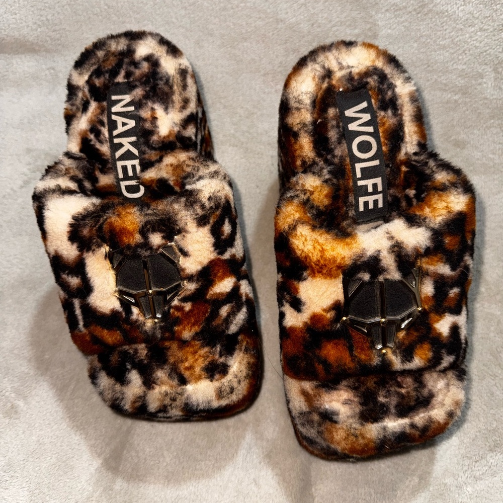 Fuzzy Leopard Print Platform Sandal - Brown Black Cream - Picture 3 of 6